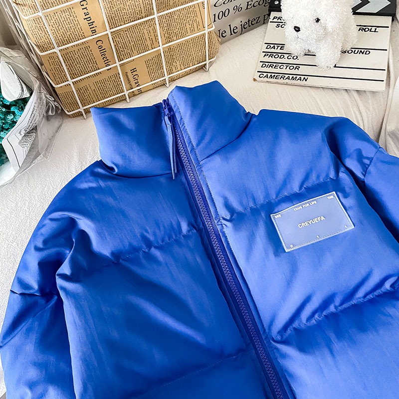 克萊因藍棉服外套女新款冬季港風ins立領寬松百搭面包服潮-細節圖3