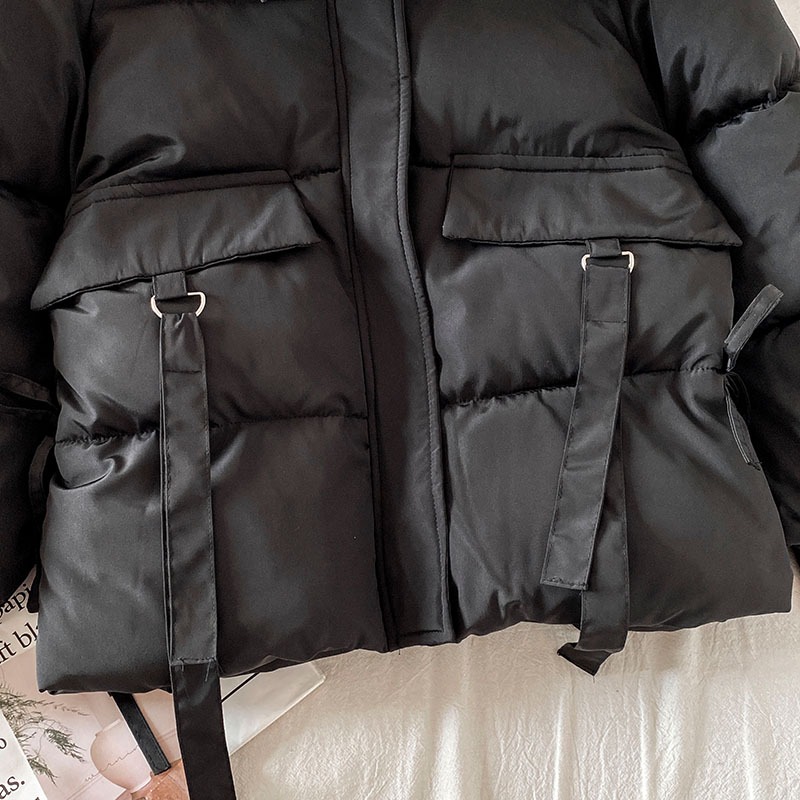 黑色麪包服棉衣女新款冬季小個子棉服加厚ins港風棉襖外套-細節圖4