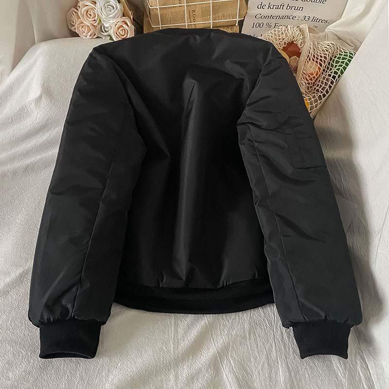 黑色女生冬季棒球服棉衣女新款冬天棉服設計感小眾外套-細節圖4