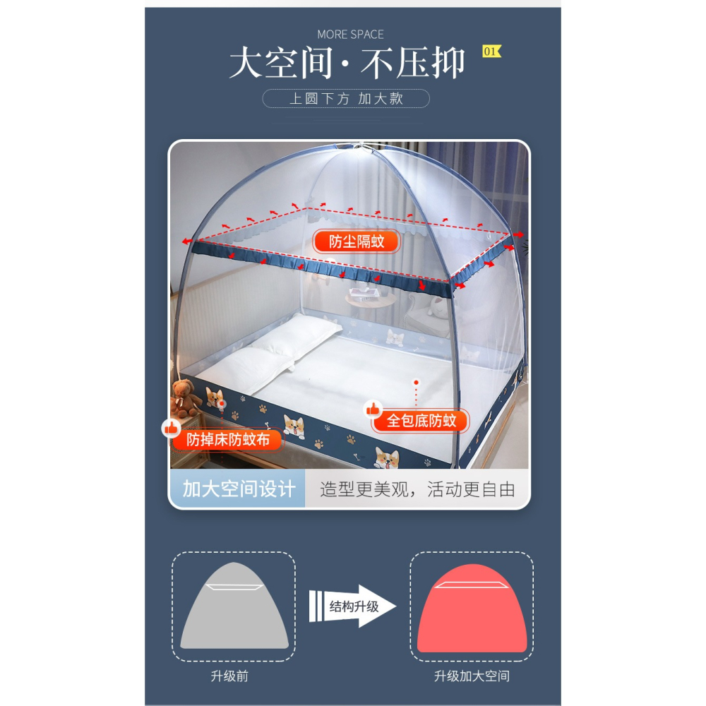 2022新款三開門1.8m蒙古包蚊帳加密加厚新型家用臥室防摔兒童嬰兒-細節圖7