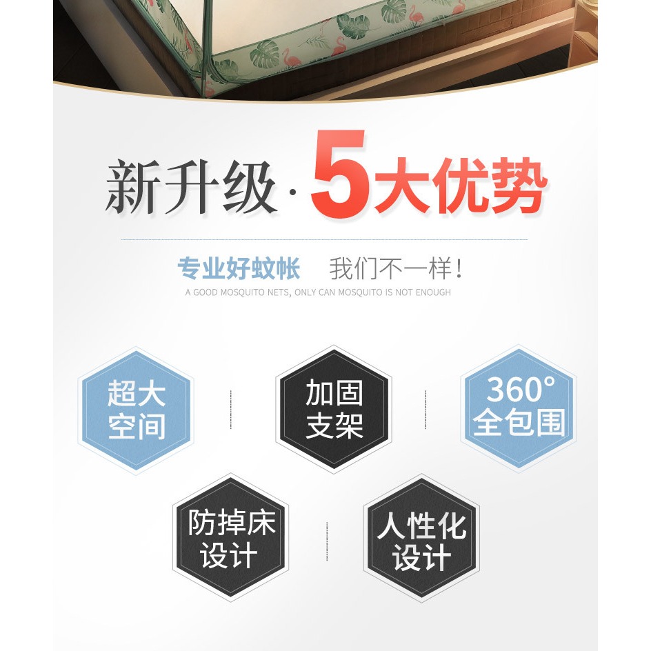 蒙古包蚊帳免安裝1.8m牀家用可折疊1.5米兒童防摔2米1.2m拉鏈紋賬-細節圖6