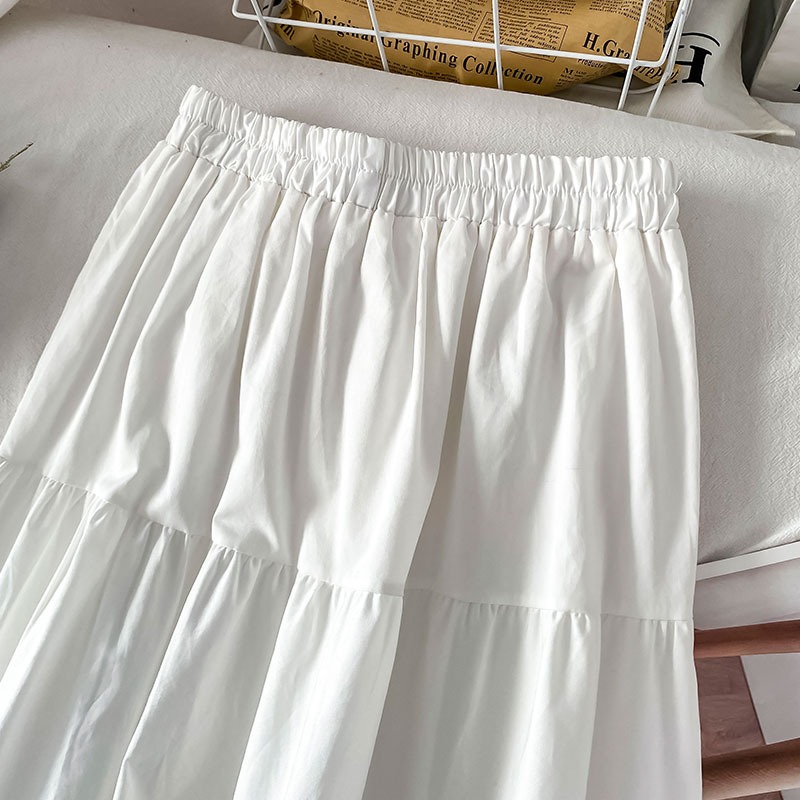 白色半身裙女中長款夏季蛋糕裙設計感小眾輕熟高腰a字裙子-細節圖3