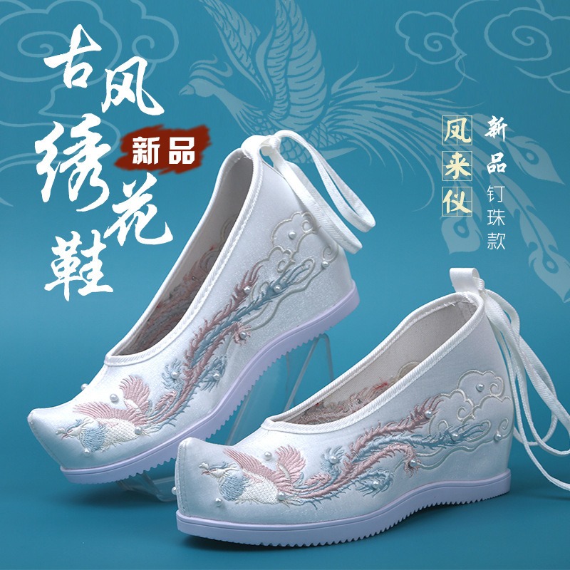 春夏季新款搭配古風漢服的鞋子女繡花鞋內增高翹頭古裝鞋布鞋學生-細節圖2