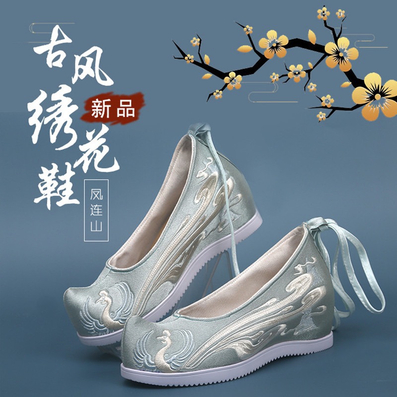 春夏季新款搭配古風漢服的鞋子女繡花鞋內增高翹頭古裝鞋布鞋學生-細節圖3