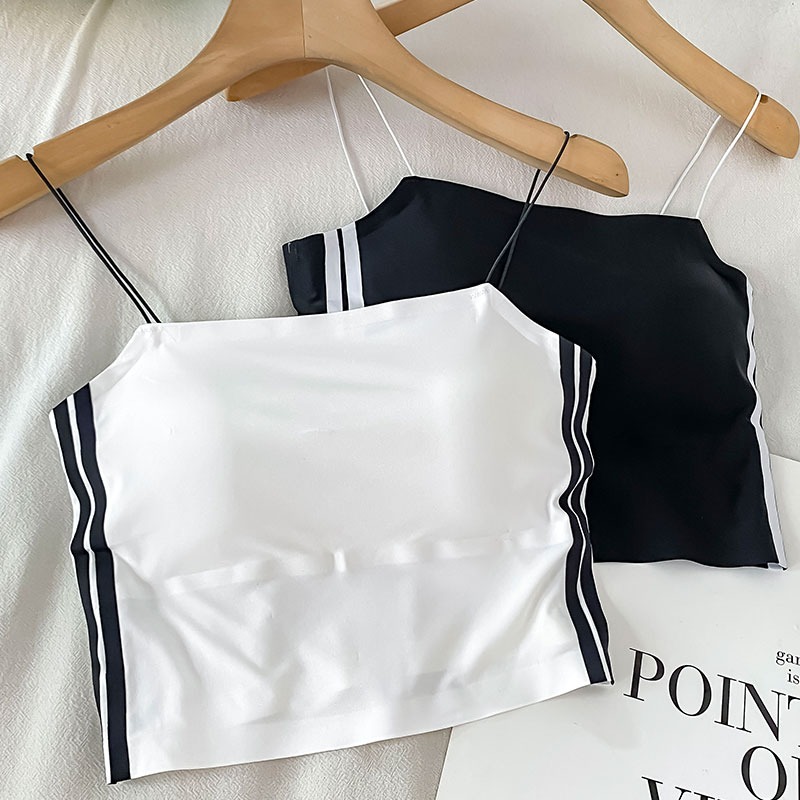 短款帶胸墊小吊帶背心女夏季新款設計感小眾外穿冰絲運動打底內衣-細節圖2