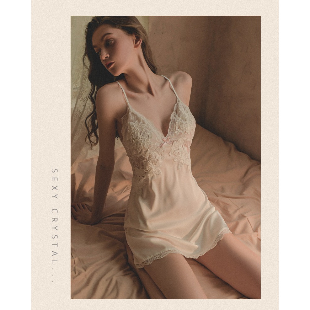 睡裙女性感純欲2022年新款睡衣春夏火辣吊帶高級感冰絲家居服套裝-細節圖5