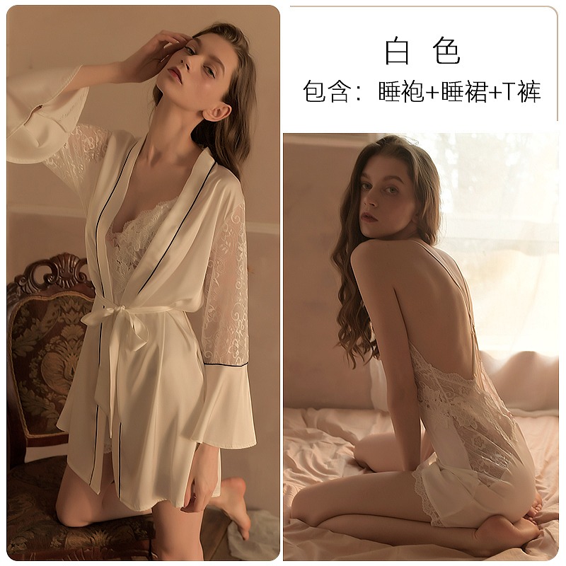 睡裙女性感純欲2022年新款睡衣春夏火辣吊帶高級感冰絲家居服套裝-細節圖7