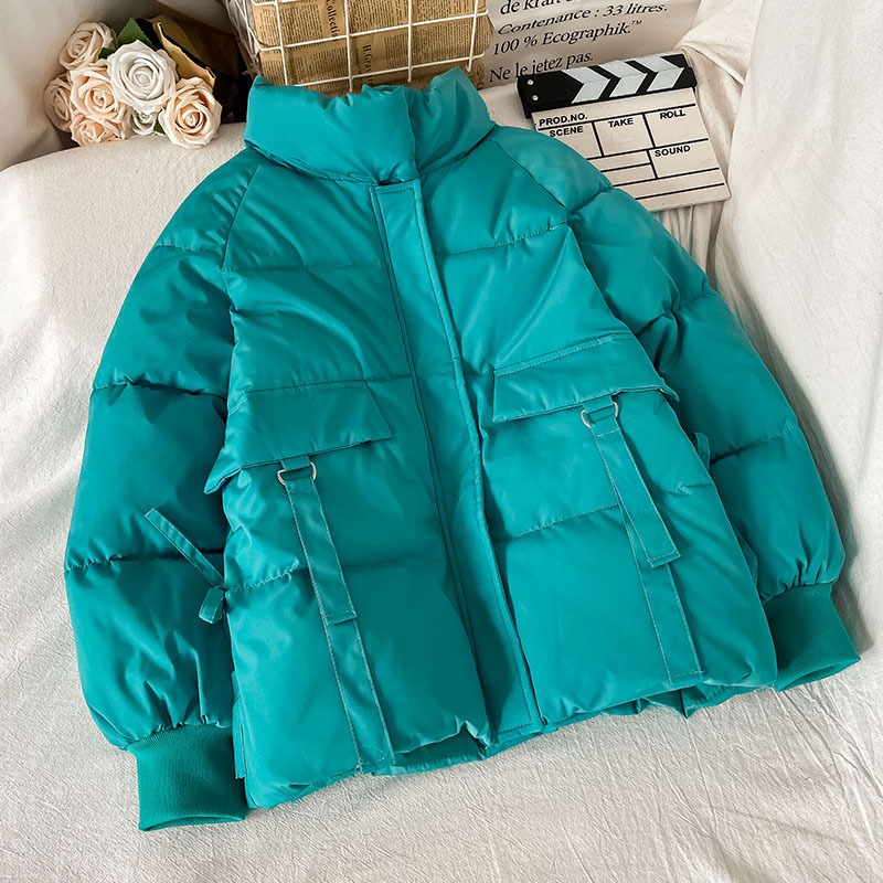 湖綠色小個子棒球服棉服女新款冬季ins港風小棉襖外套棉衣-細節圖2