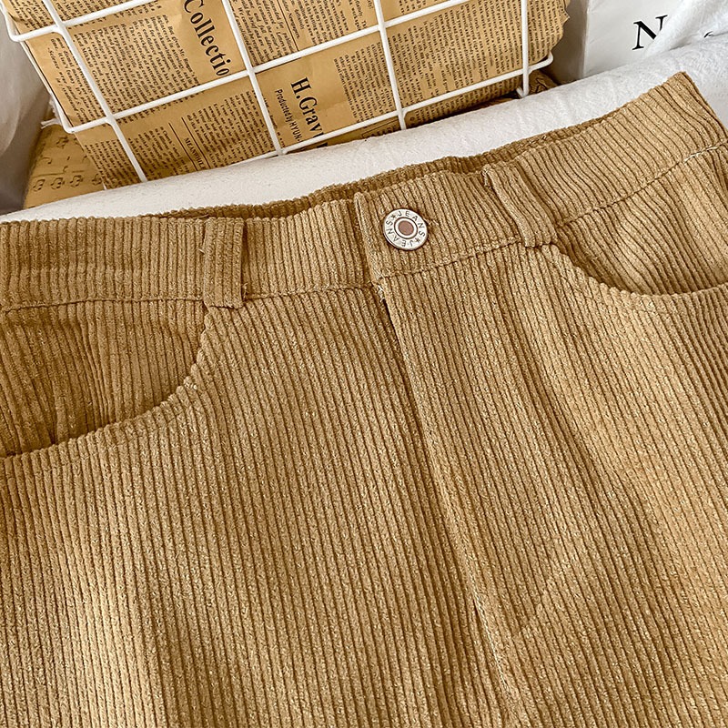 高腰燈芯絨短裙女新款秋冬半身裙秋季百褶裙設計感小眾裙子-細節圖3