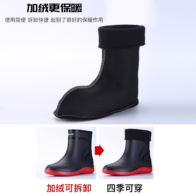 中筒防滑雨鞋男款廚房工地防水軟j膠加絨保暖輕便平底膠鞋雨靴子-細節圖3