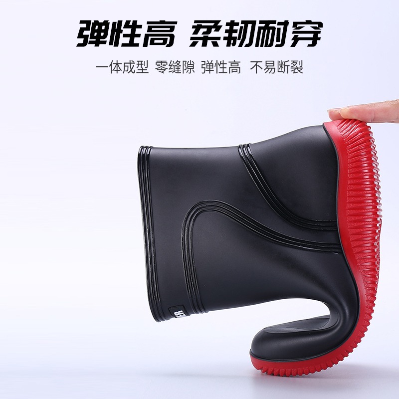 中筒防滑雨鞋男款廚房工地防水軟j膠加絨保暖輕便平底膠鞋雨靴子-細節圖4