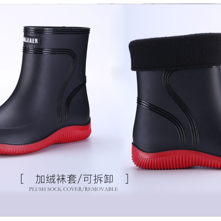 中筒防滑雨鞋男款廚房工地防水軟j膠加絨保暖輕便平底膠鞋雨靴子-細節圖6