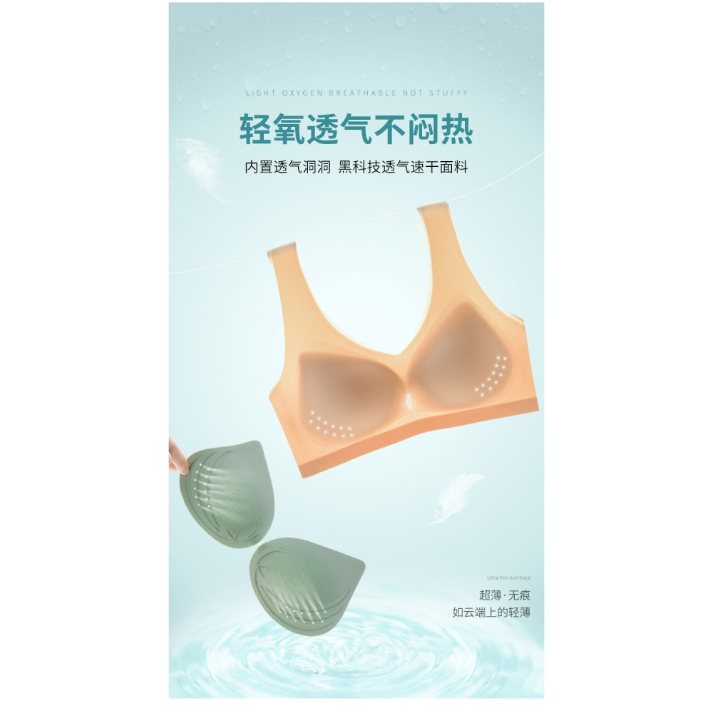 夏季超薄無痕冰絲內衣女大胸顯小無鋼圈防下垂大碼文胸背心式胸罩-細節圖6