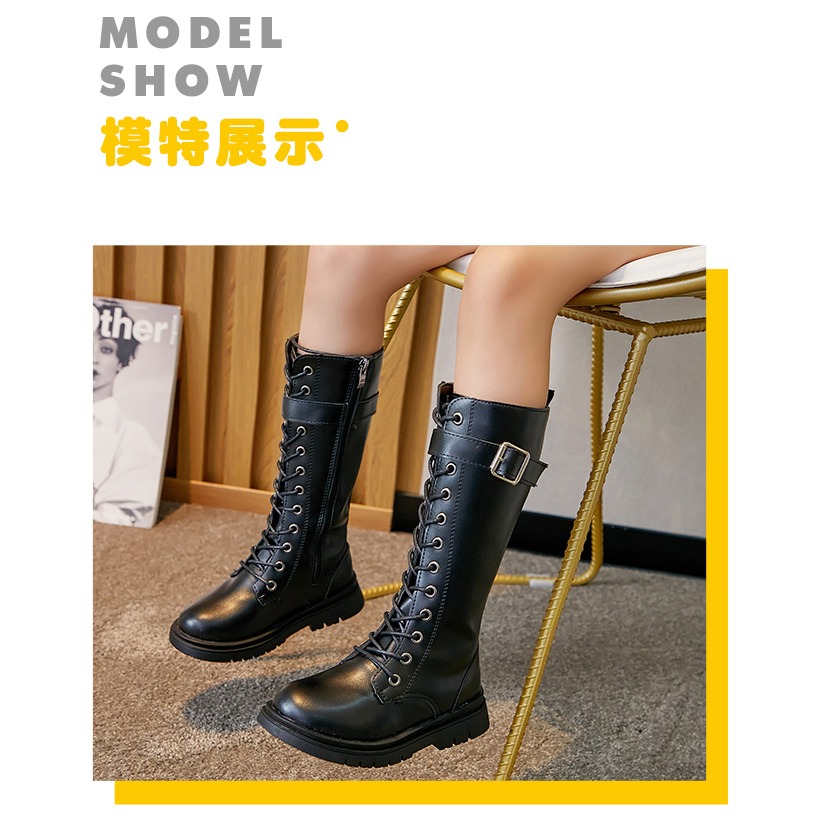 女童靴子兒童馬丁靴女冬英倫風冬季長筒靴女孩高筒鞋秋冬加絨棉靴-細節圖8