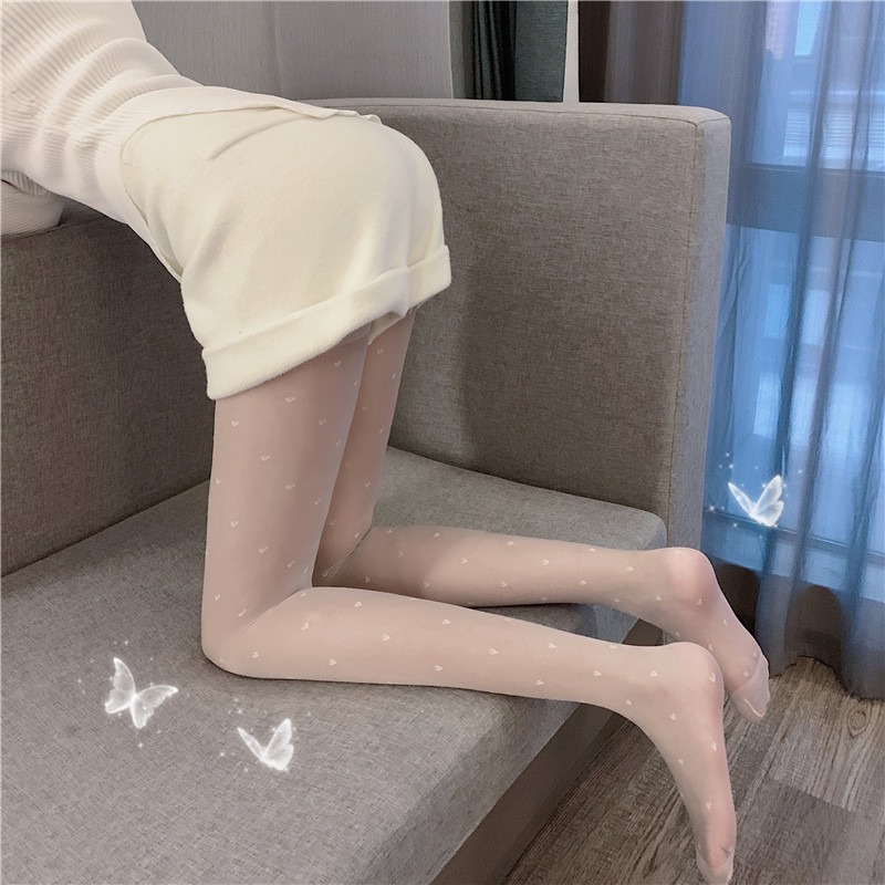 黑絲襪女薄款ins春秋網紅jk情調性感黑色波點愛心防勾絲連褲襪秋-細節圖4