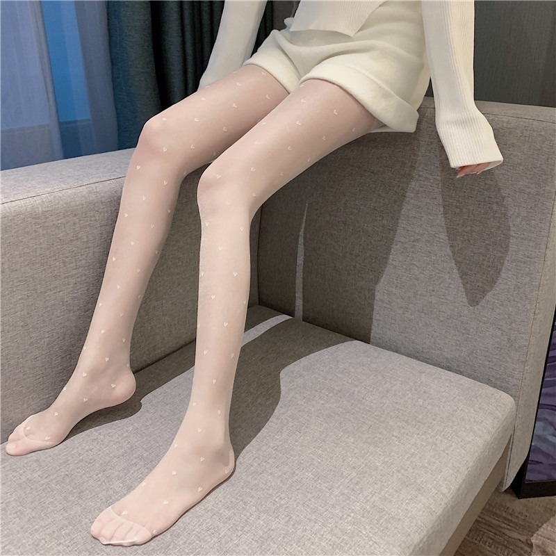 黑絲襪女薄款ins春秋網紅jk情調性感黑色波點愛心防勾絲連褲襪秋-細節圖5