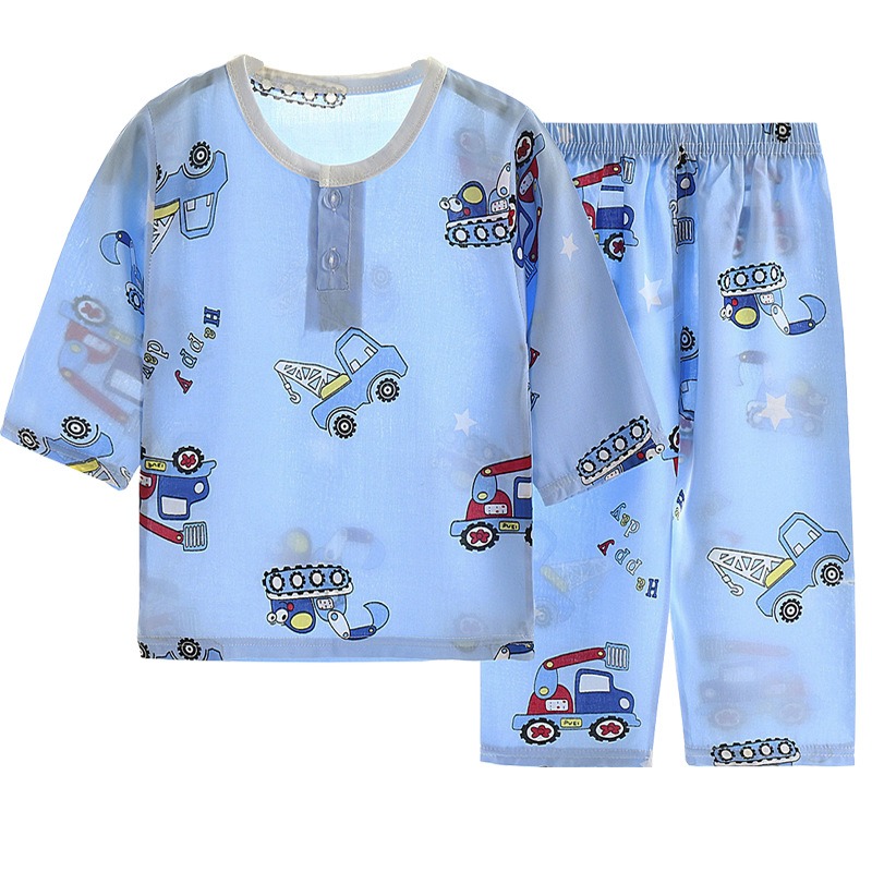 兒童棉綢睡衣套裝夏季女童七分袖中大童薄款家居服綿綢空調服童裝-細節圖4