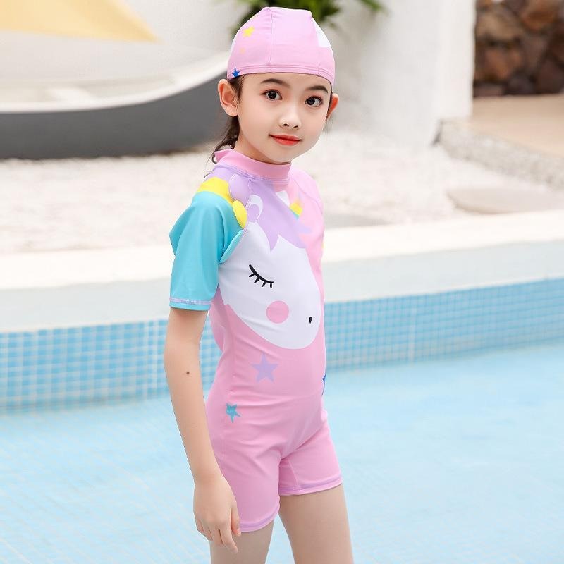 網紅ins風兒童游泳套裝帶帽子3-11歲兒童泳衣女童連體小童 中大童-細節圖3