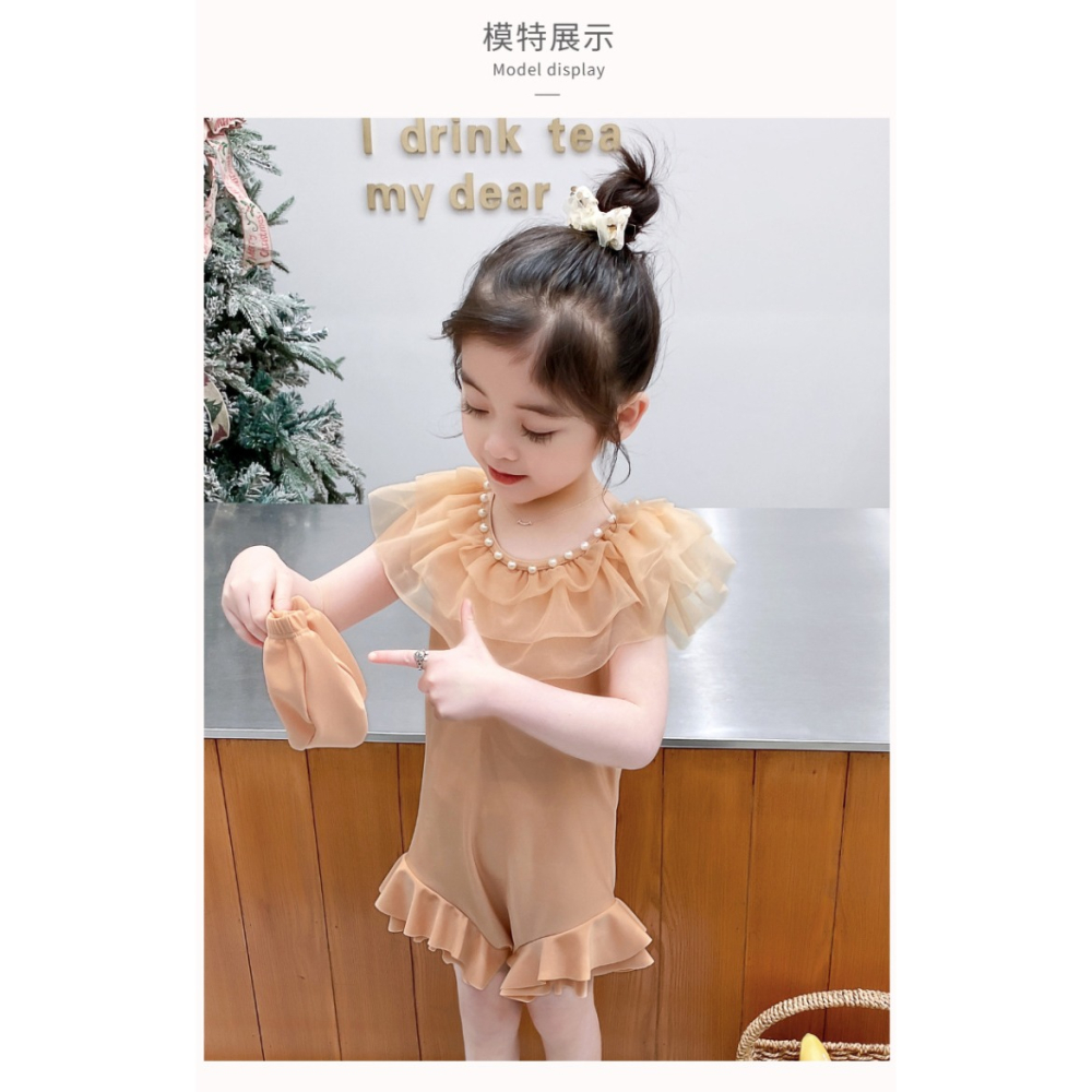 2022兒童游泳衣女連體可愛女童中童小童荷葉邊公主裙式溫泉寶寶女-細節圖7