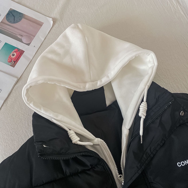 小個子連帽棉服女新款冬季麪包服假兩件加厚羽絨棉衣小棉襖-細節圖3