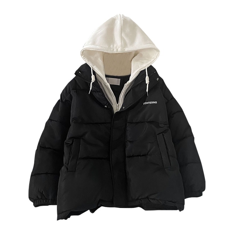 小個子連帽棉服女新款冬季麪包服假兩件加厚羽絨棉衣小棉襖-細節圖5