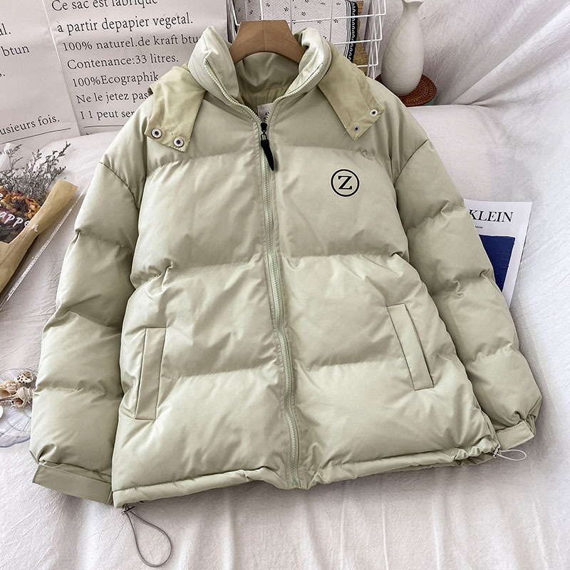 灰綠色連帽麪包服女新款冬季小個子學生加厚棉衣外套-細節圖2