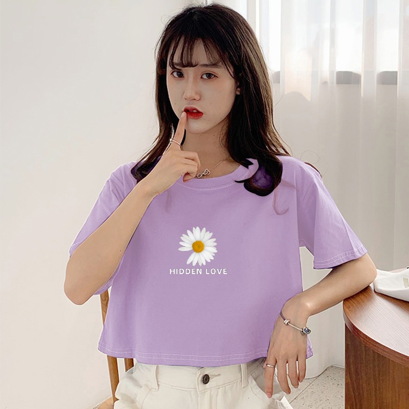 露臍超短款高腰寬松上衣新款夏肚臍裝配闊腿褲短袖t恤女裝-細節圖2