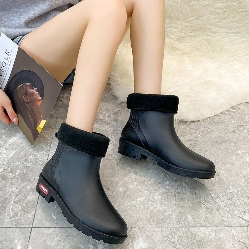 日系時尚雨鞋女冬季加絨加厚防滑低幫水靴短筒雨靴洗車廚房膠鞋潮-細節圖2