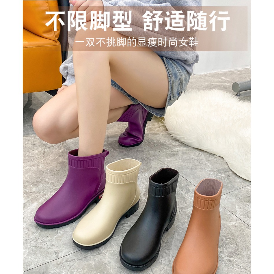 日系時尚雨鞋女冬季加絨加厚防滑低幫水靴短筒雨靴洗車廚房膠鞋潮-細節圖5