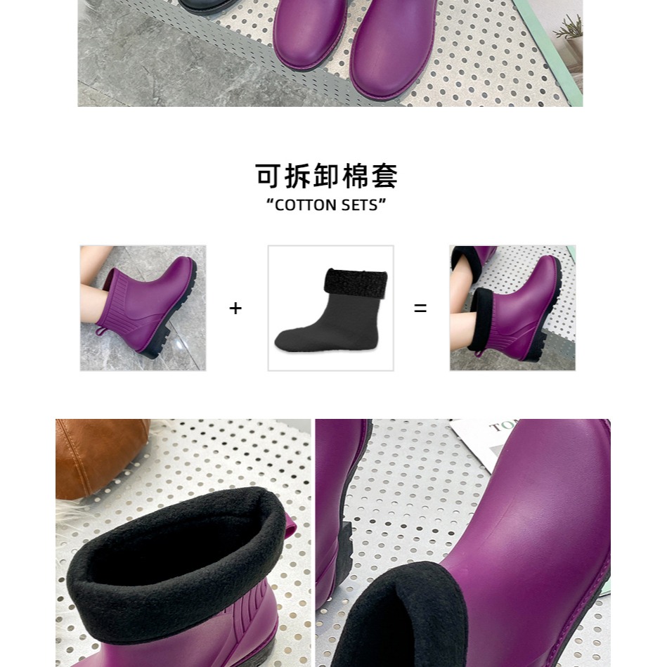日系時尚雨鞋女冬季加絨加厚防滑低幫水靴短筒雨靴洗車廚房膠鞋潮-細節圖8