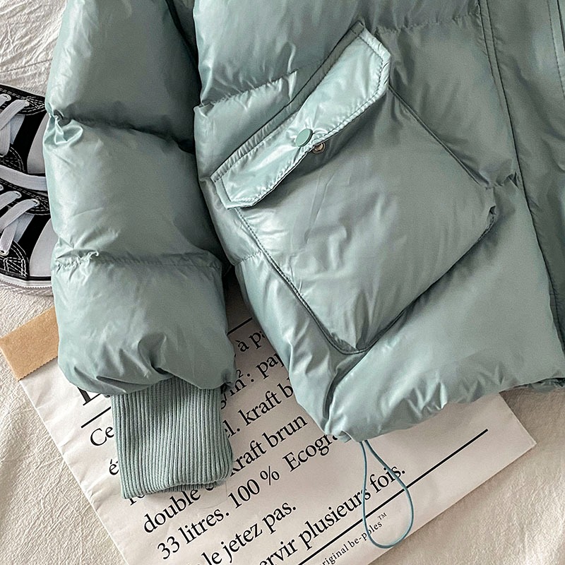 綠色加厚短款麪包服女新款冬裝搭配小個子棉衣新品棉襖棉服-細節圖3
