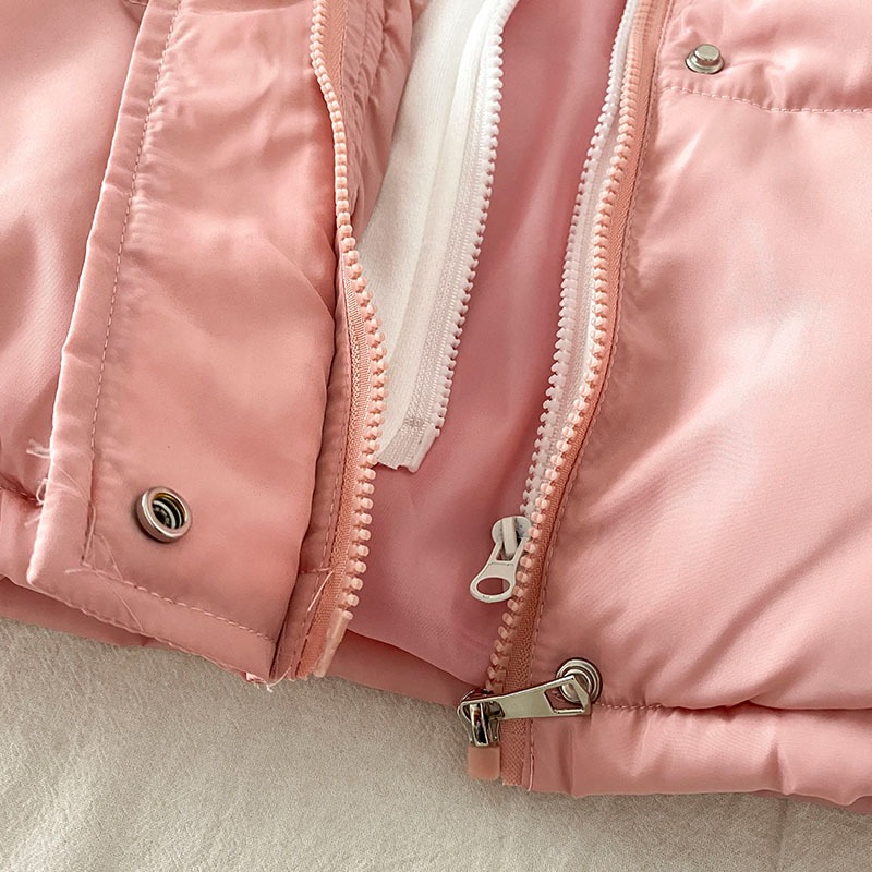 連帽羽絨棉服女新款冬季設計感小眾麪包服粉色假兩件小棉襖-細節圖3