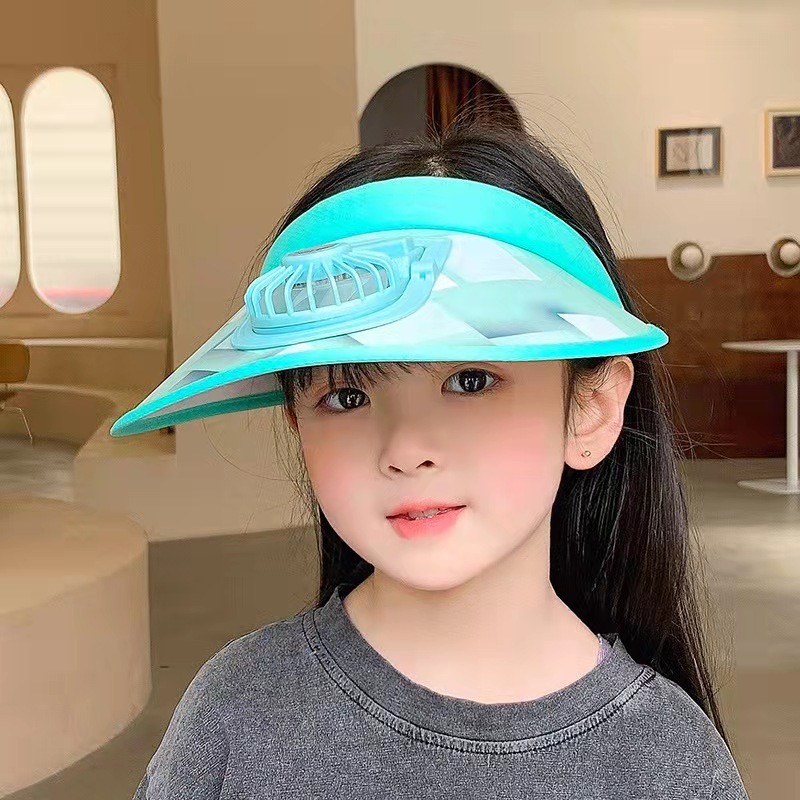 寶寶帽子夏季可充電帶風扇遮陽帽男童女童防曬戶外兒童大檐空頂帽-細節圖2