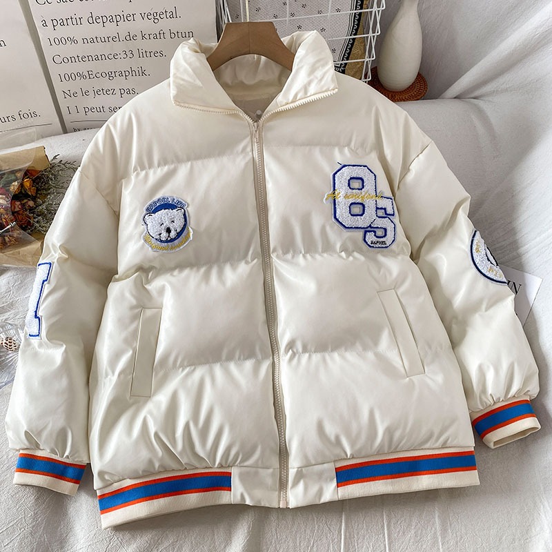 潮牌立領PU皮棉服女新款冬季加厚寬松麪包服外套oversize潮-細節圖2