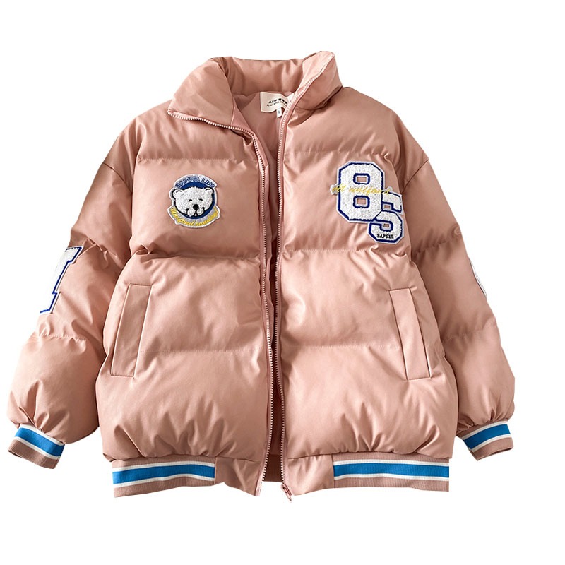 潮牌立領PU皮棉服女新款冬季加厚寬松麪包服外套oversize潮-細節圖5