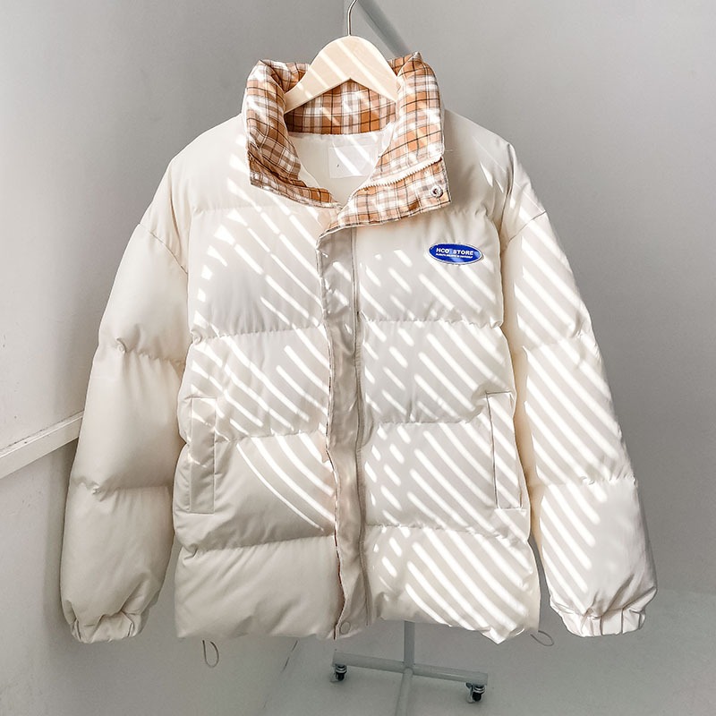 拼接立領寬松麪包服女新款冬季韓系加厚保暖棉服外套ins潮-細節圖2