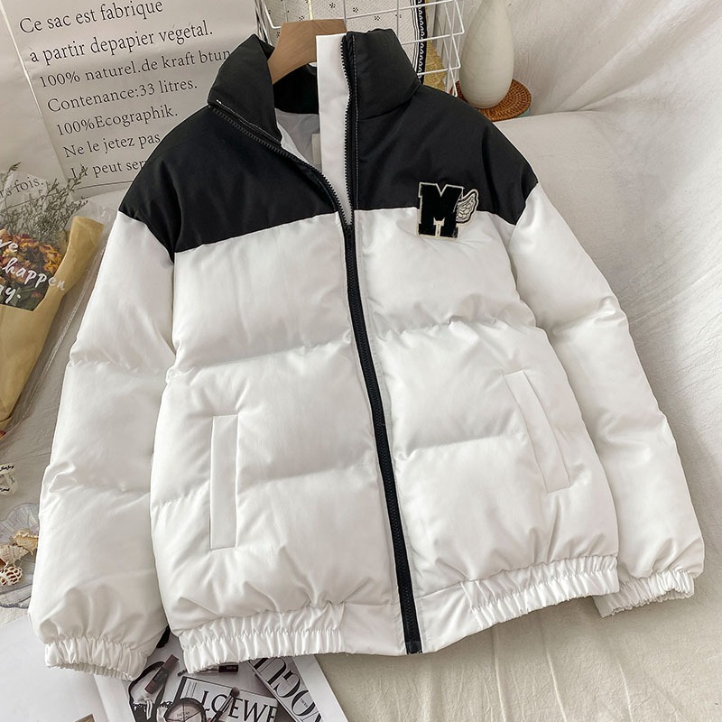 撞色百搭立領棉服女新款冬季寬松加厚款麪包服休閑棉衣外套-細節圖2