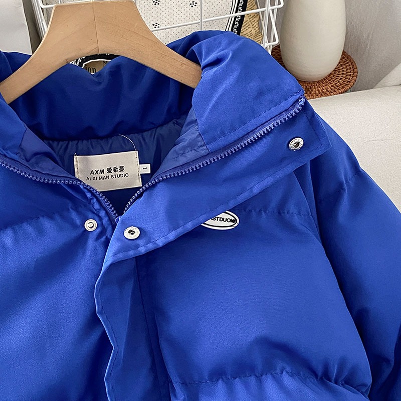 港風ins克萊因藍棉服外套女新款冬季寬松加厚立領保暖棉衣潮-細節圖3