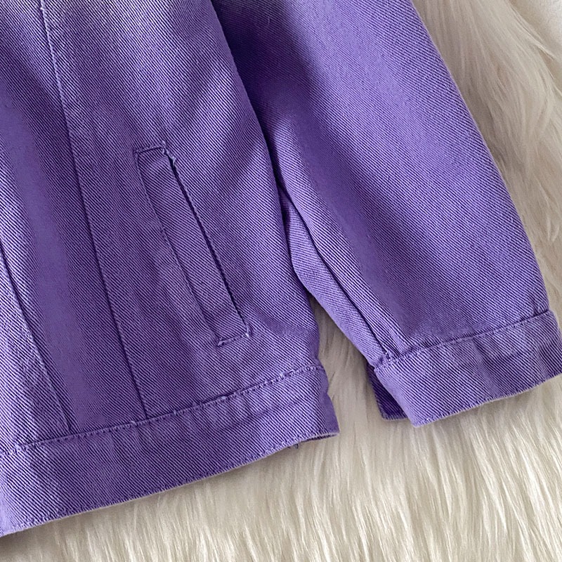 紫色復古港風牛仔外套女新款秋冬設計感小眾棒球服襯衫夾克-細節圖3
