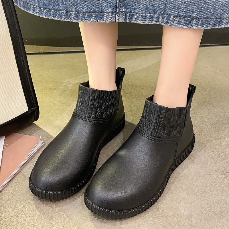 日系雨鞋女款低幫防水鞋加絨一體成型防滑鞋底工作膠鞋時尚款雨鞋-細節圖3