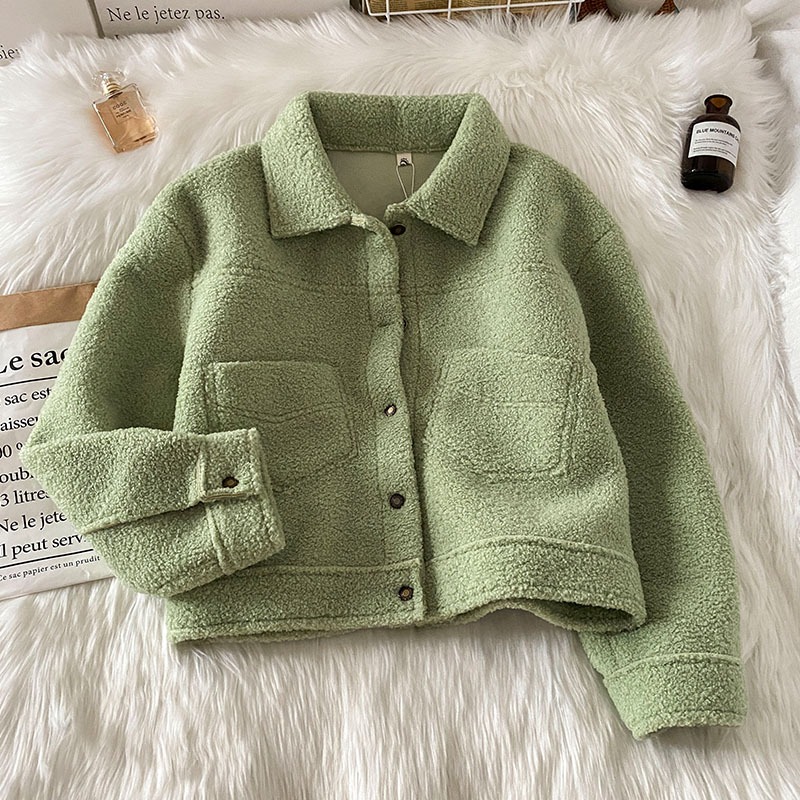 羊羔毛加厚女士短外套女新款冬季小個子短款棒球服襯衫上衣-細節圖2