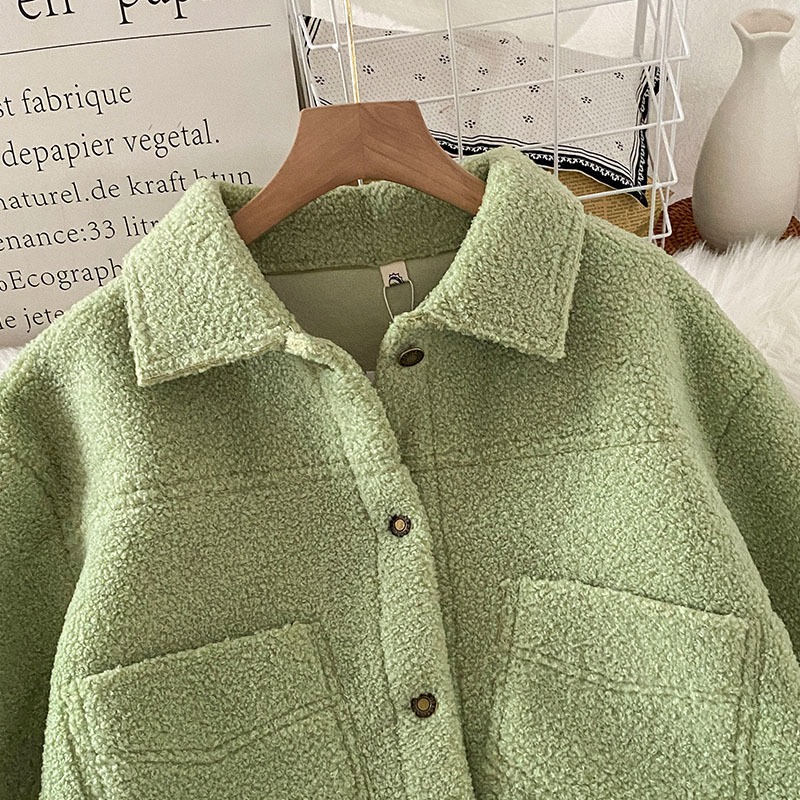 羊羔毛加厚女士短外套女新款冬季小個子短款棒球服襯衫上衣-細節圖3