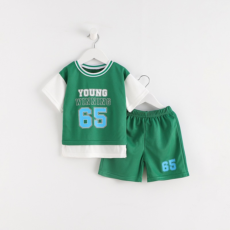 短袖假兩件兒童籃球服套裝男童夏球衣夏季速乾女童孩寶寶運動2022-細節圖2