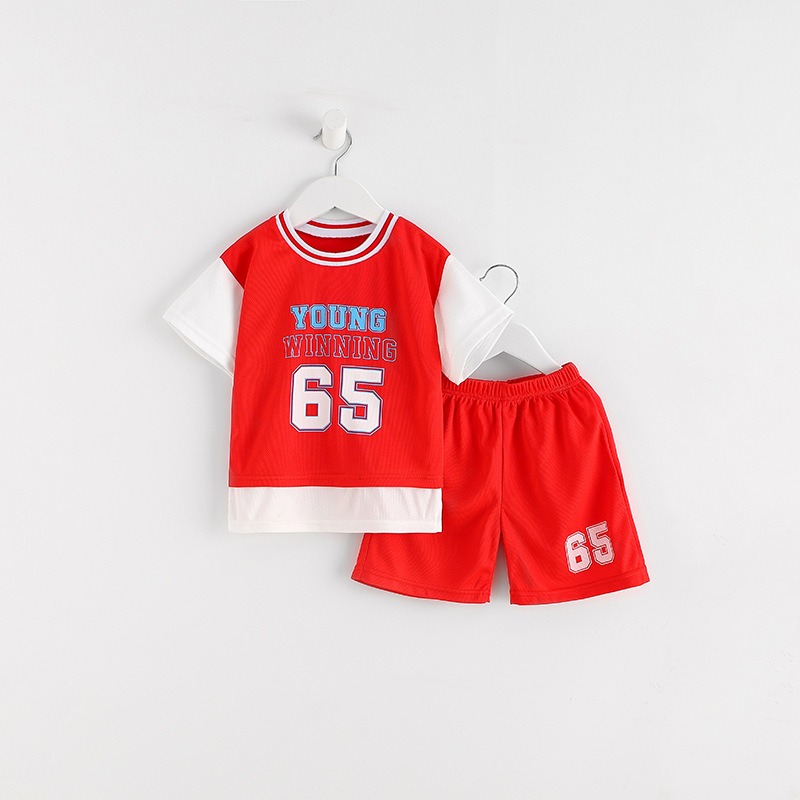 短袖假兩件兒童籃球服套裝男童夏球衣夏季速乾女童孩寶寶運動2022-細節圖3