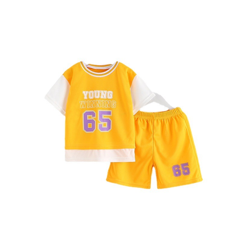 短袖假兩件兒童籃球服套裝男童夏球衣夏季速乾女童孩寶寶運動2022-細節圖4