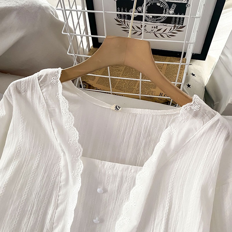 白色荷葉邊裙擺長袖襯衫女新款春裝設計感小眾襯衣小衫上衣-細節圖3