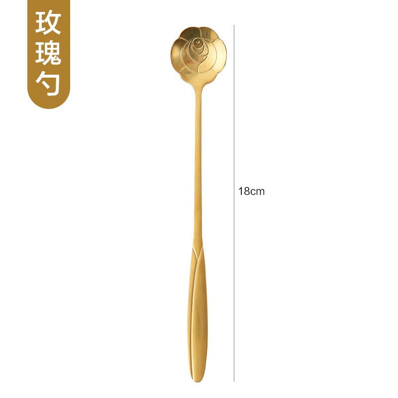 不銹鋼長柄攪拌勺小湯匙調料咖啡勺子加長創意冰勺甜品蜂蜜花瓣勺-細節圖7