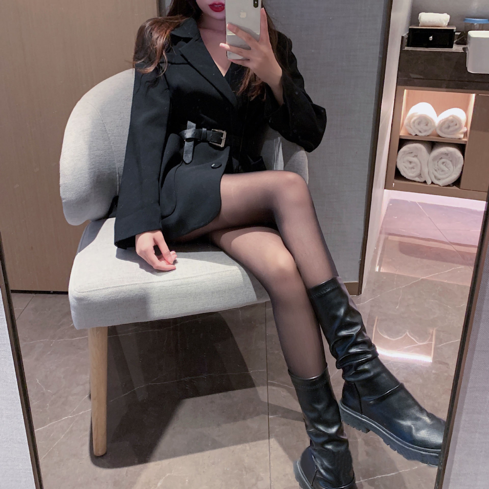 字母黑絲襪女2021春秋冬季加絨光腿神器中厚黑色打底假透連褲襪子-細節圖2