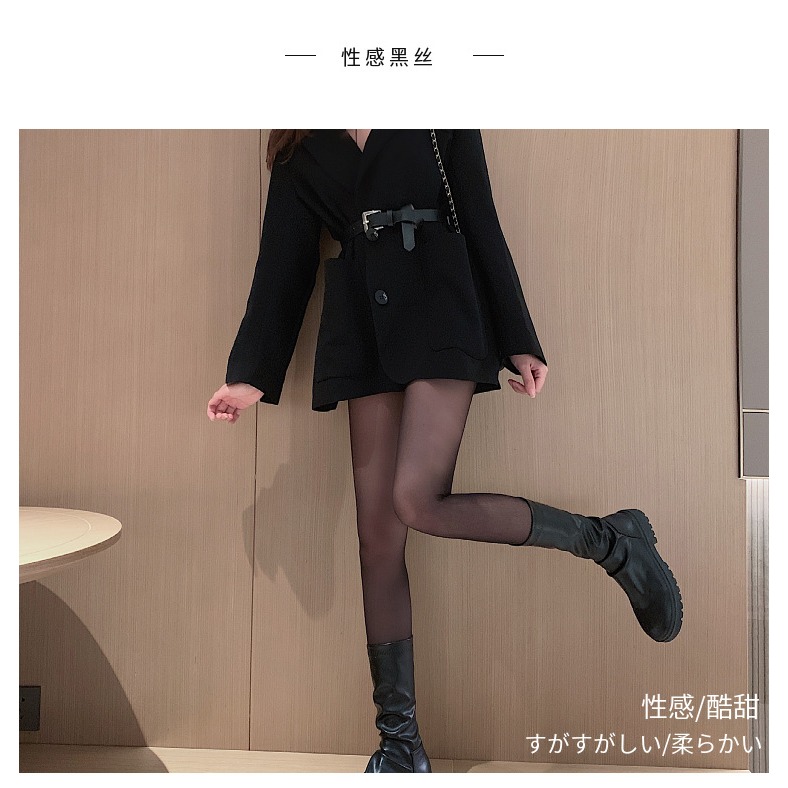 字母黑絲襪女2021春秋冬季加絨光腿神器中厚黑色打底假透連褲襪子-細節圖5