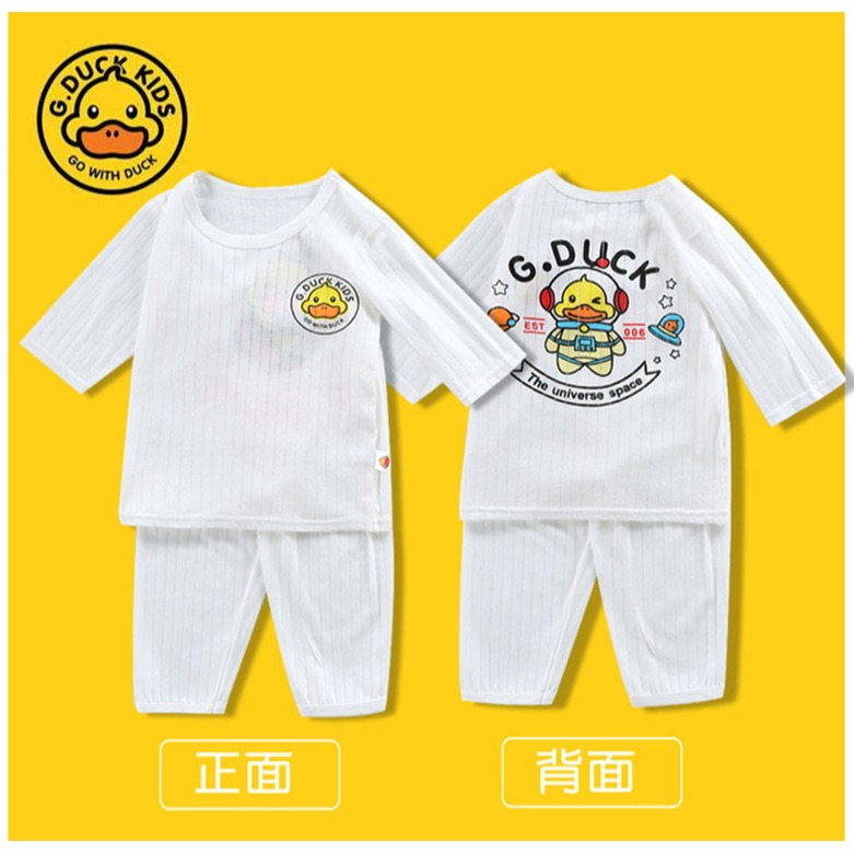 小黃鴨男女兒童春夏薄款空調服秋衣秋褲寬松休閑家居服裝睡衣套裝-細節圖2